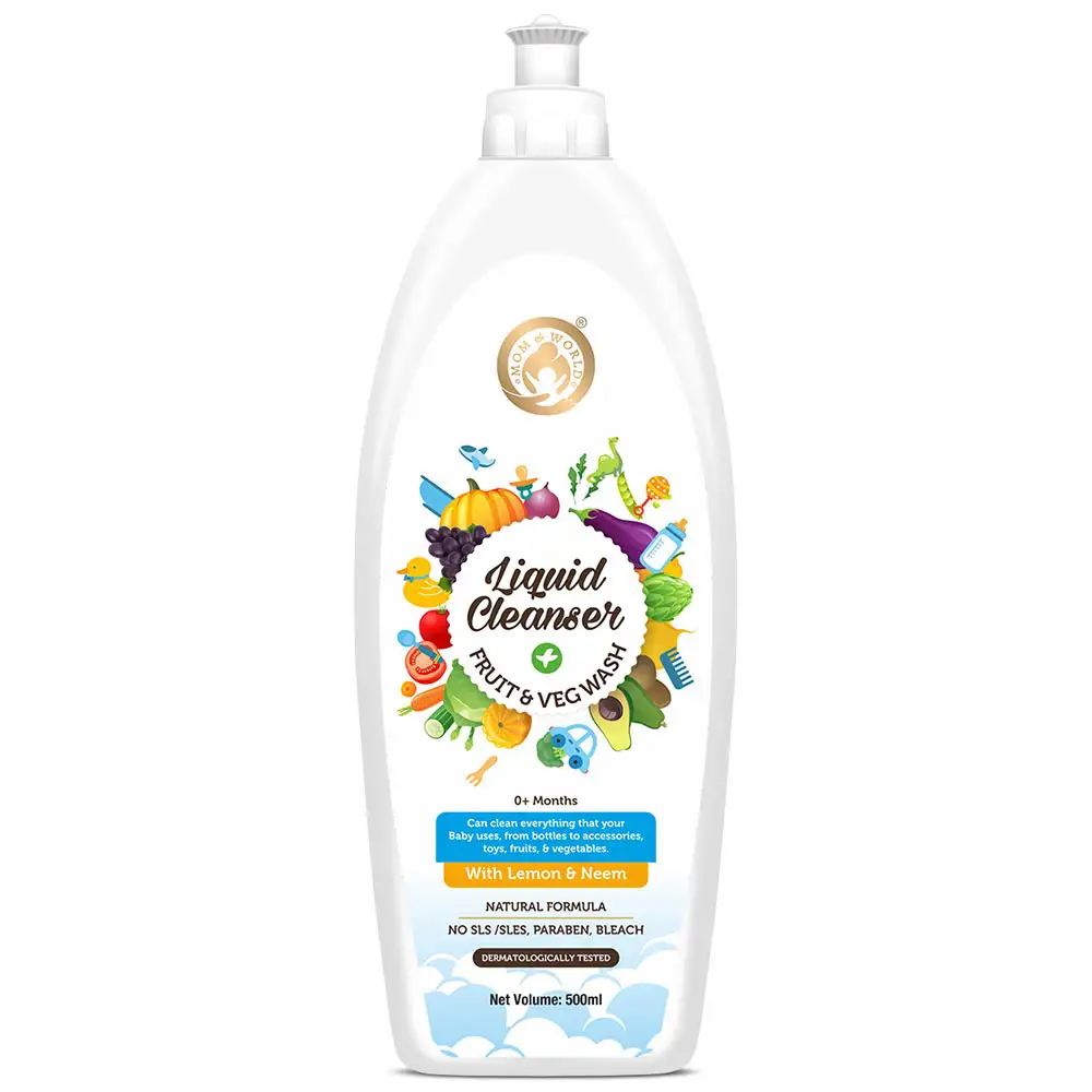 Mom & World Liquid Cleanser Fruit & Veg Wash,  Lemon and Neem  500 ml  Protection from Germs