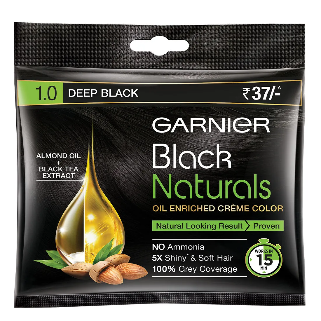 Garnier Black Naturals Oil Enriched Cream Hair Colour - 1.0 Deep Black