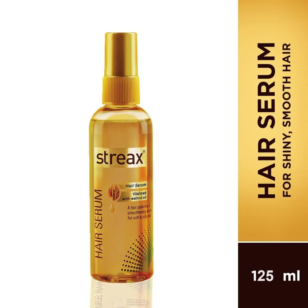 Streax Hair Serum Vitalized with Walnut Oil, For Hair Smoothening & Shine, For Dry & Frizzy Hair - 125 ml