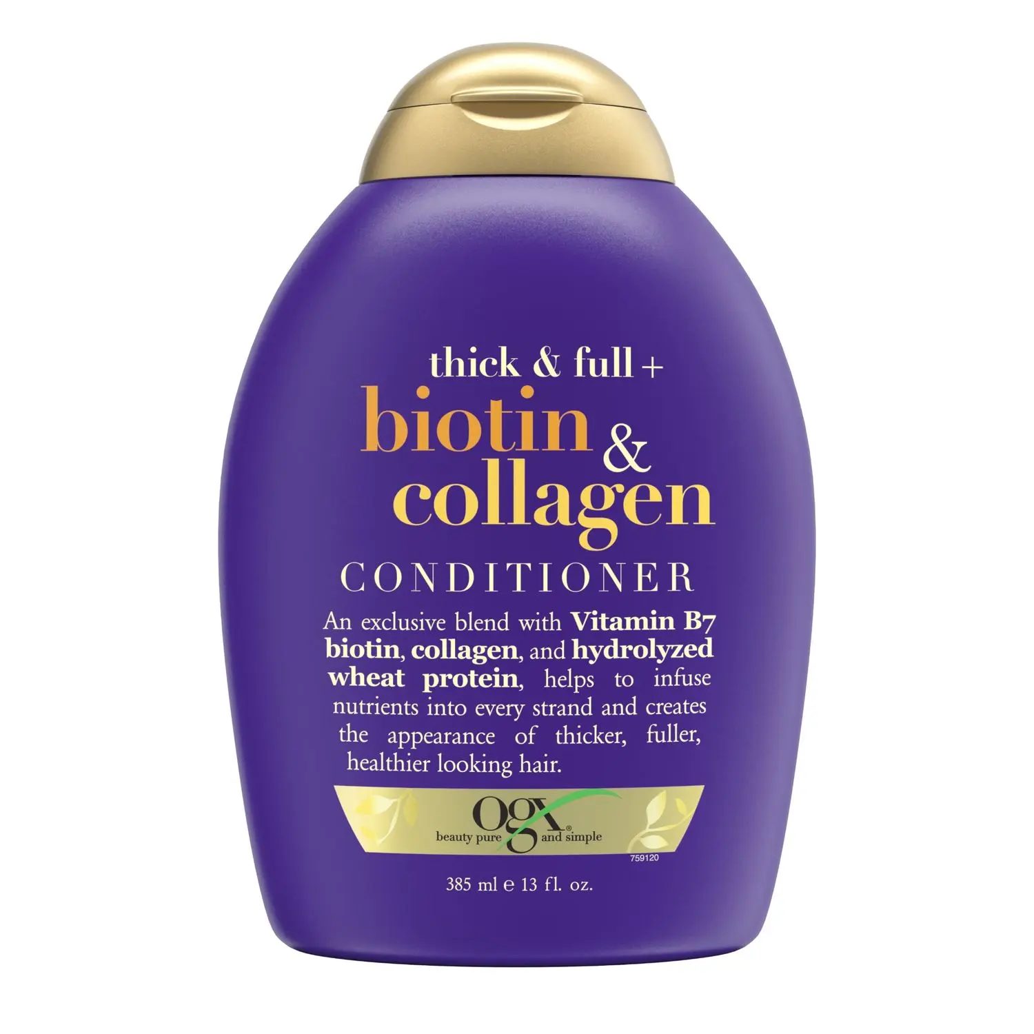 OGX Thick & Full + Biotin & Collagen Volumizing Conditioner for Thin Hair, with Vitamin B7 & Hydrolyzed Wheat Protein, Paraben-Free, Sulfate-Free Surfactants, 385ml