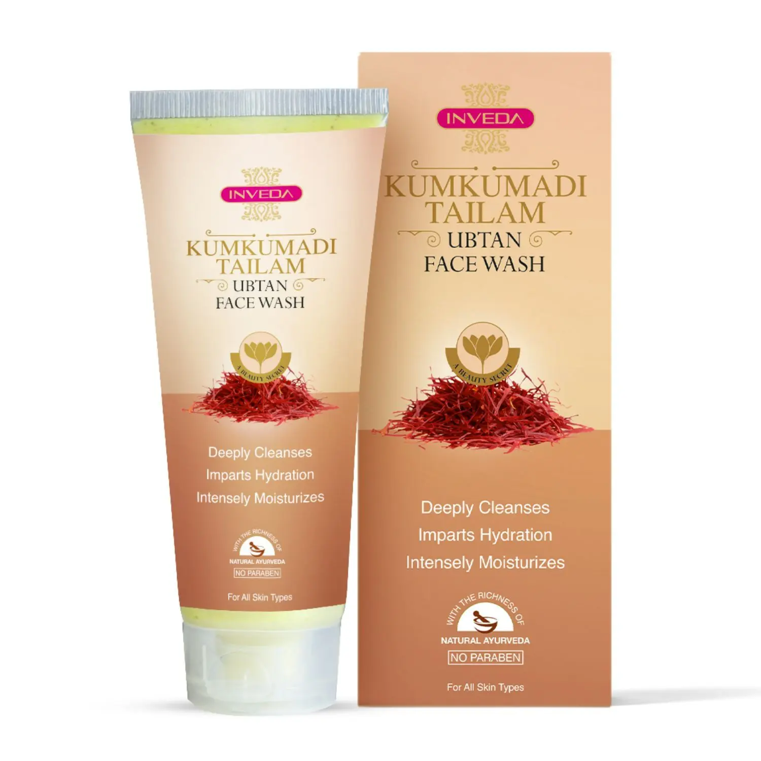 Inveda Kumkumadi Tailam Ubtan Facewash for Dryness, Dead Skin, Spots Made with Goodness of Saffron & Walnut, Giving Spotless and Clear Face,100ml