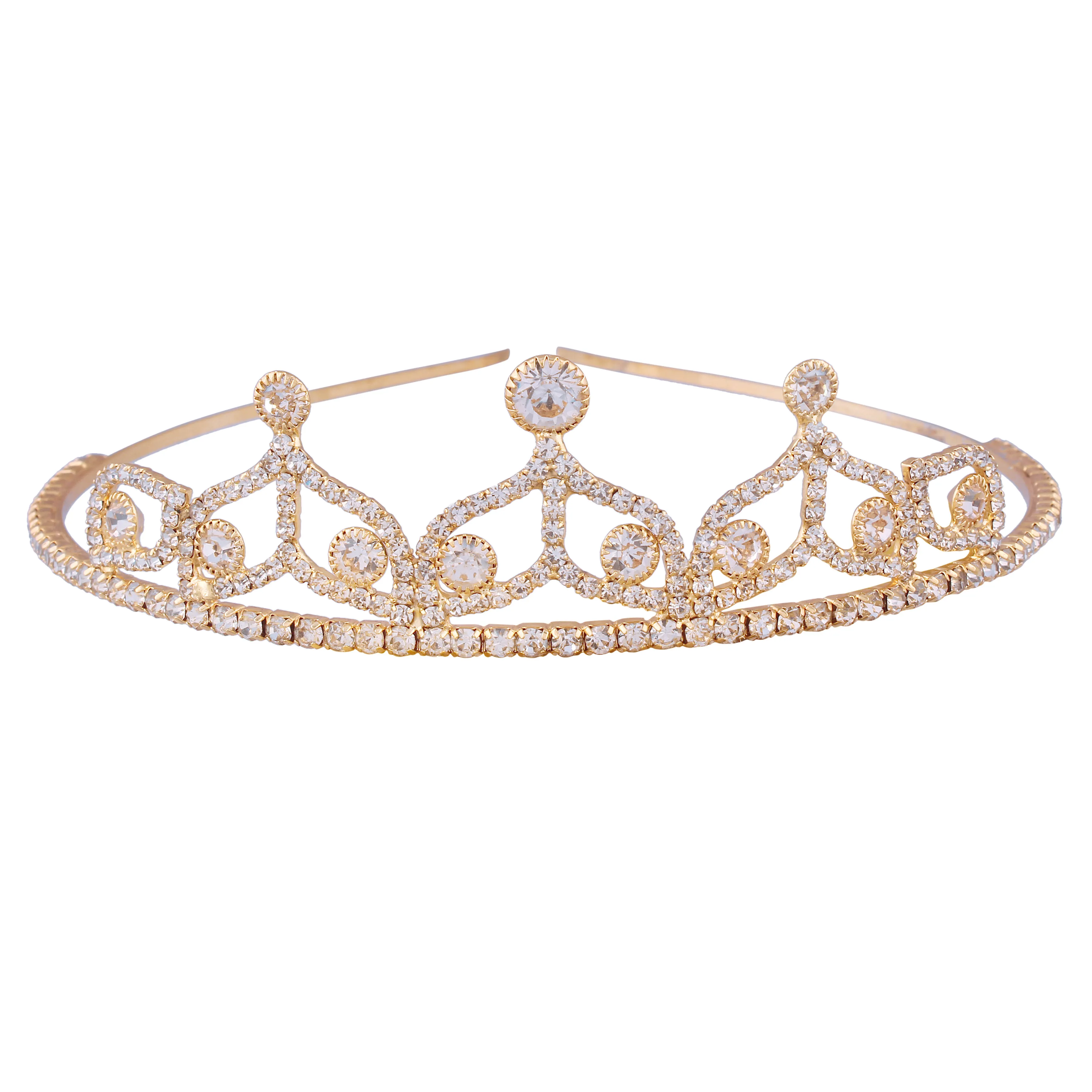 AccessHer Collection, Rhinestone Studded Golden Metal Hair Band Crown (HB0118GC9105GW)