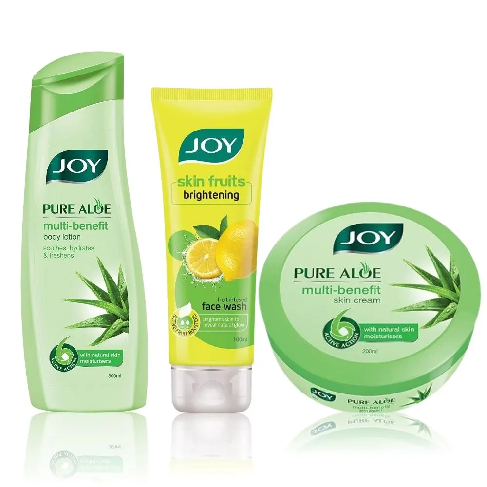 Joy Pure Aloe Multi Benefit Body Lotion 300ml + Pure Aloe Multi Benefit Skin Cream 200ml + Skin Fruits Active Brightening Lemon Face Wash 100ml  (3 Items in the set)