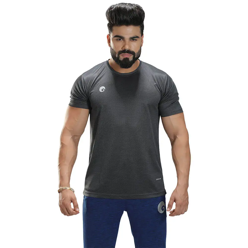 Omtex Gym Polyester T Shirt TS1801,  Dark Grey  Small