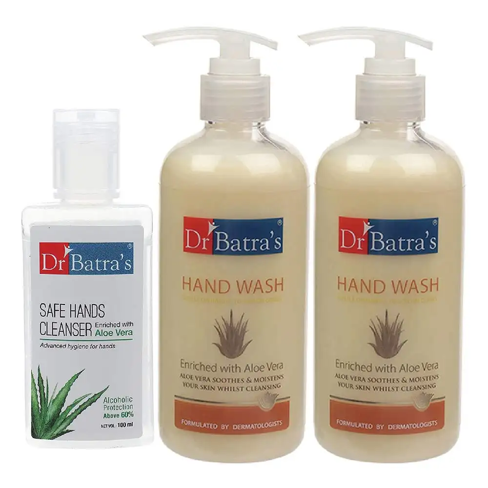 Dr Batra's 2 Hand Wash & 1 Safe Hands Cleanser Combo,  Enriched with Aloe Vera  3 Piece(s)/Pack  Alcoholic Protection