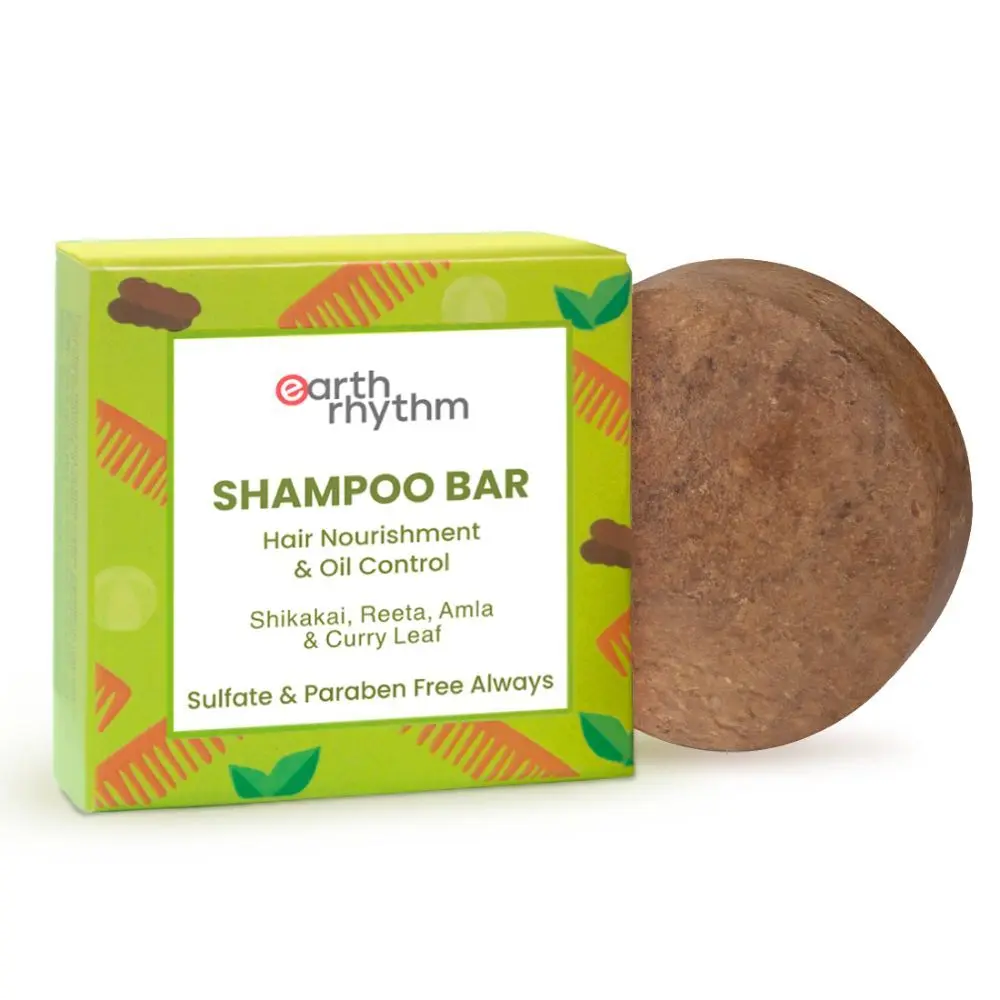 Earth Rhythm Shampoo Bar With Shikakai, Reeta, Amla & Curry Leaf | Strengthen Hair, Controls Frizz, Prevents Premature Greying | for All Hair Types | Men & Women | Without Tin - 80 G