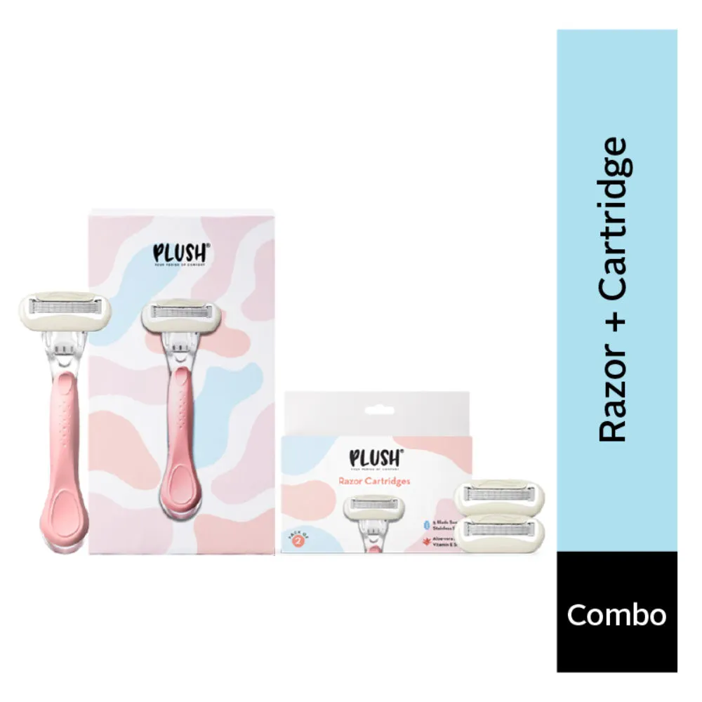 Plush 5 Blade Body Razor For Sensitive Skin + 2 Cartridges