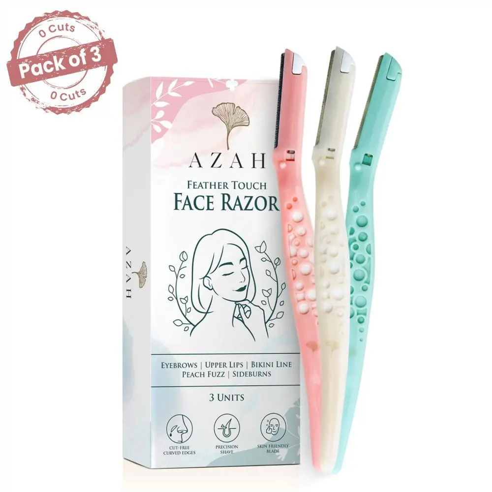 Azah Feather Touch Face & Eyebrow Razor for Women | Scratch Free Facial Hair Removal | For Soft Hair | Shape Eyebrows, Upper Lips,Bikini line, Side Burns, Peach fuzz| Pack of 3