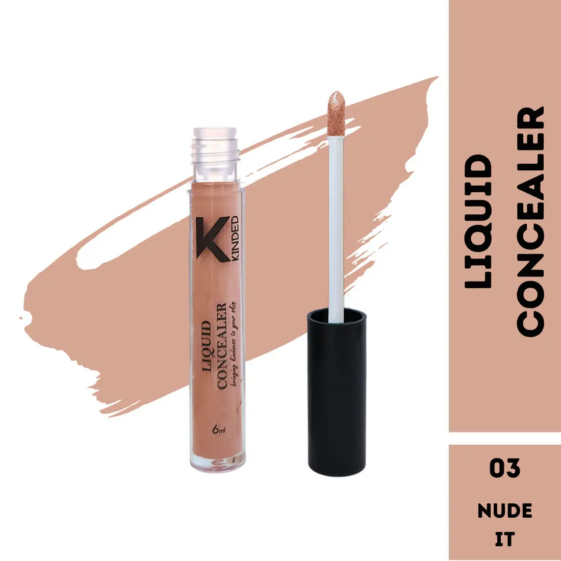 KINDED Liquid Concealer for Face Makeup Full Coverage Colour Corrector Contour Waterproof HD Pro Master Series for Dry & Oily Skin Acne Dark Circles Dark Spots (Creamy Matte, Nude It, 6 ml)