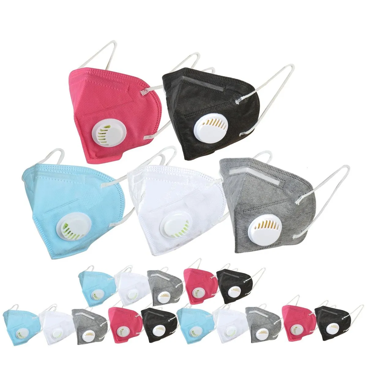 OOMPH Pack Of 20 Kn95/n95 Anti-pollution Reusable 5 Layer Mask Color: White Black Blue Grey Pink