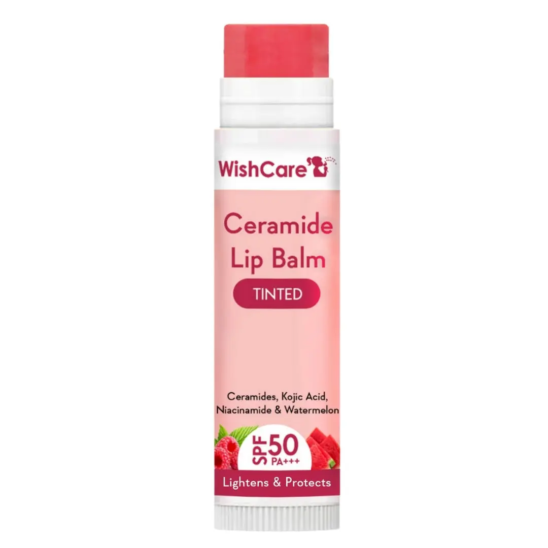 WishCare Tinted Ceramide Lip Balm with SPF50 PA+++ - Kojic Acid & Niacinamide - For Brightens & Protects5gm