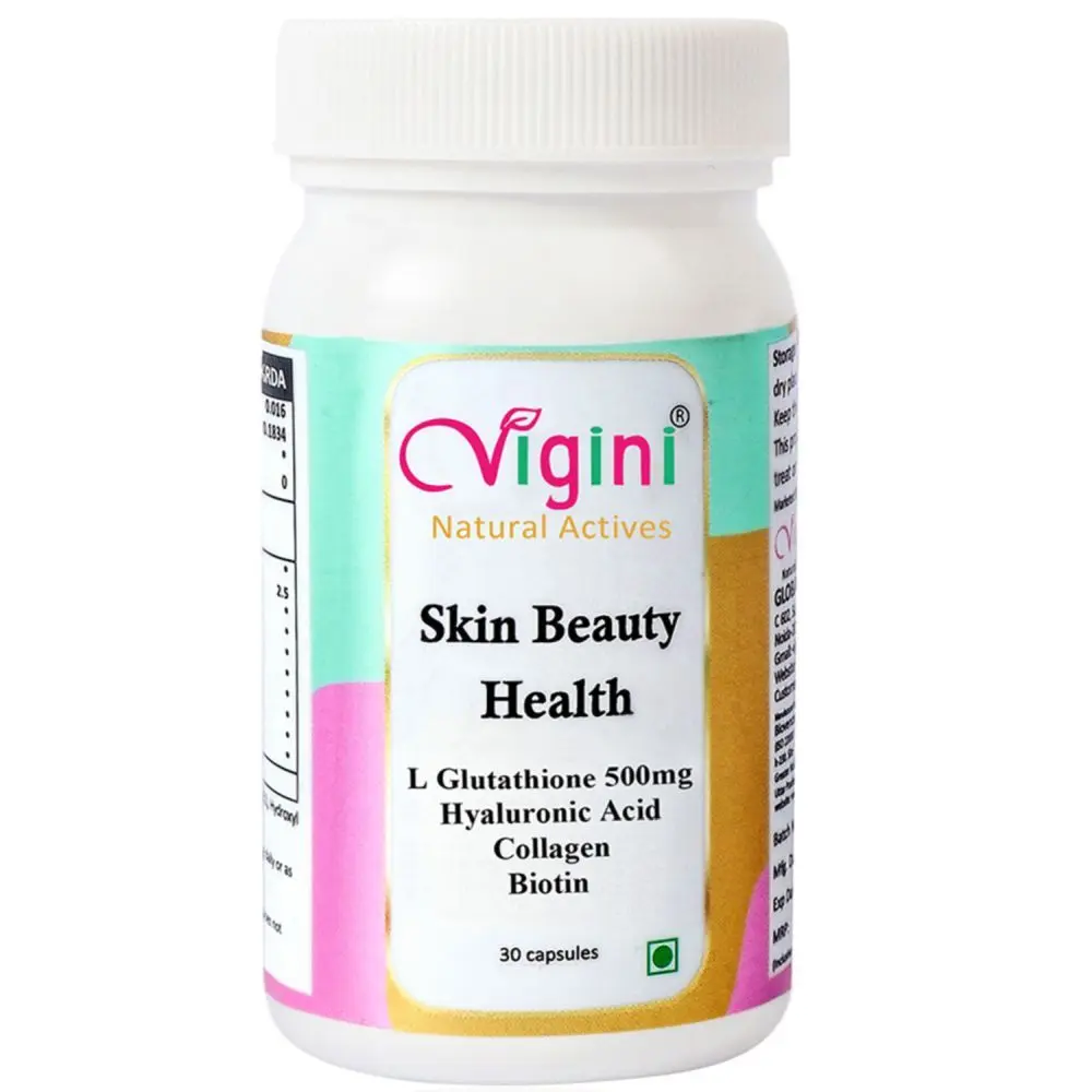 Vigini Natural Glutathione 1000mg (2 Caps) Daily Biotin, Hyaluronic Acid Collagen, Vitamin C, Body Face Antioxidant Lightening Whitening Radiance Fairness Glow Skin Health Support Detoxification Men Women 30 Caps