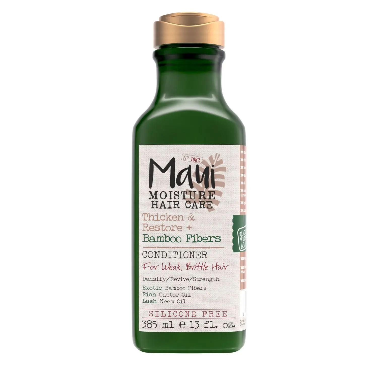 Maui Moisture Thicken and Restore Bamboo Fibers Strengthening Conditioner made with Aloe Vera to Soften Transitioning or Natural Hair & Renew Brittle Hair, Vegan, Sulphate Free and Paraben Free, 385ml