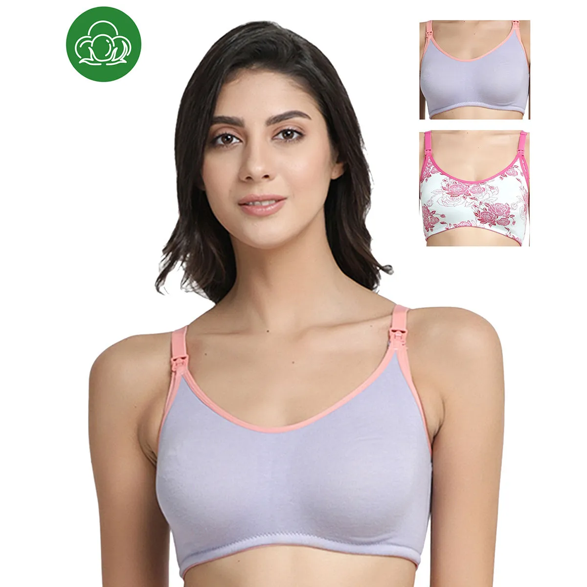 Inner Sense Organic Cotton Antimicrobial Nursing Bra Pack of 3 - Multi-Color (38C)