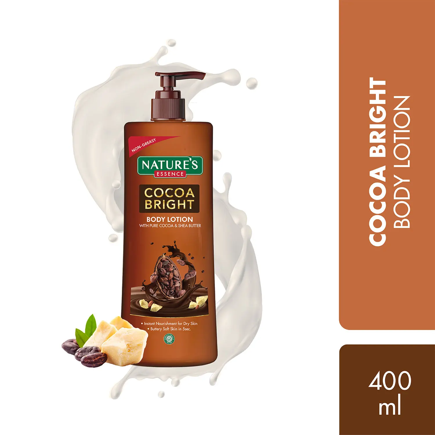 Nature's Essence Cocoa Bright Body Lotion with Pure Cocoa & Shea Butter, 400 ml