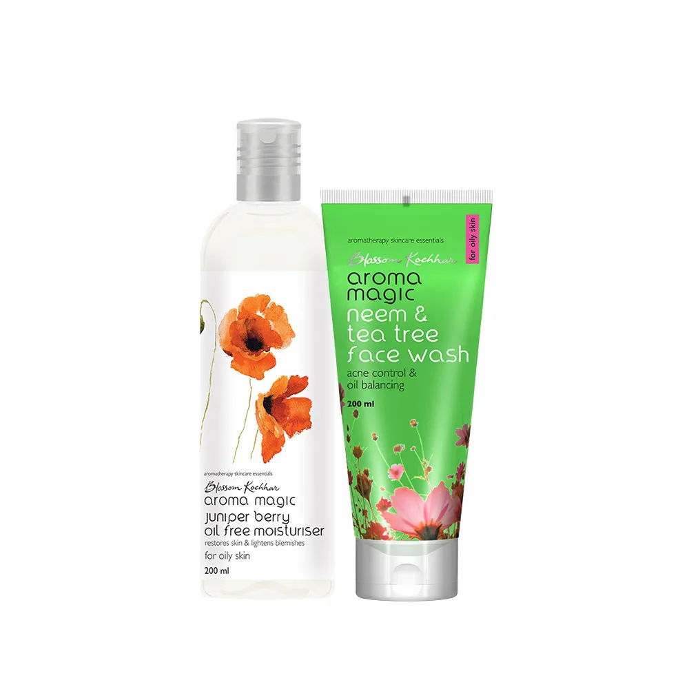 Aroma Magic Juniper Berry Oil Free Moisturiser & Neem Tea Tree Face Wash Combo Oily Skin