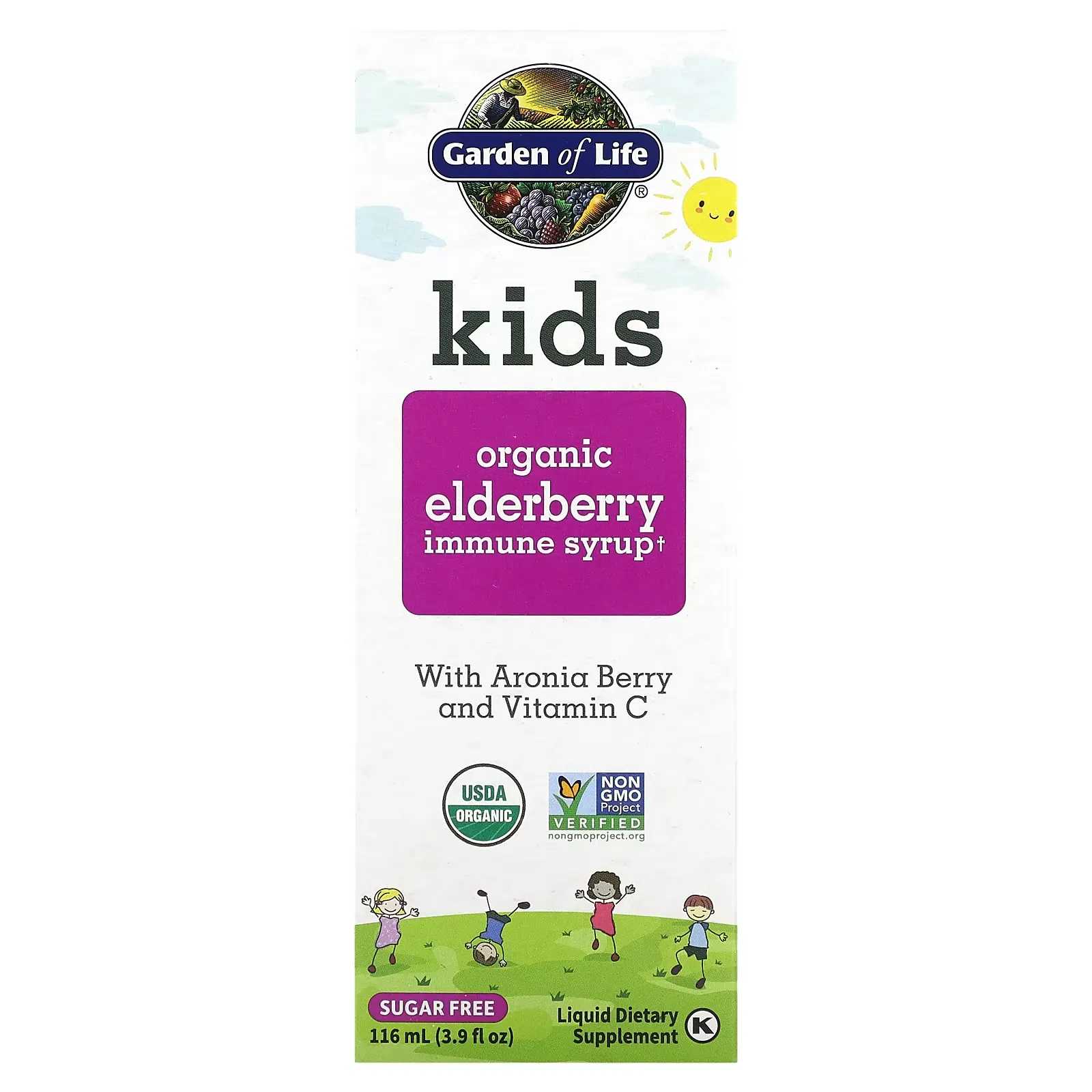 Kids, Organic Elderberry Immune Syrup with Aronia Berry and Vitamin C, 3.9 fl oz (116 ml)