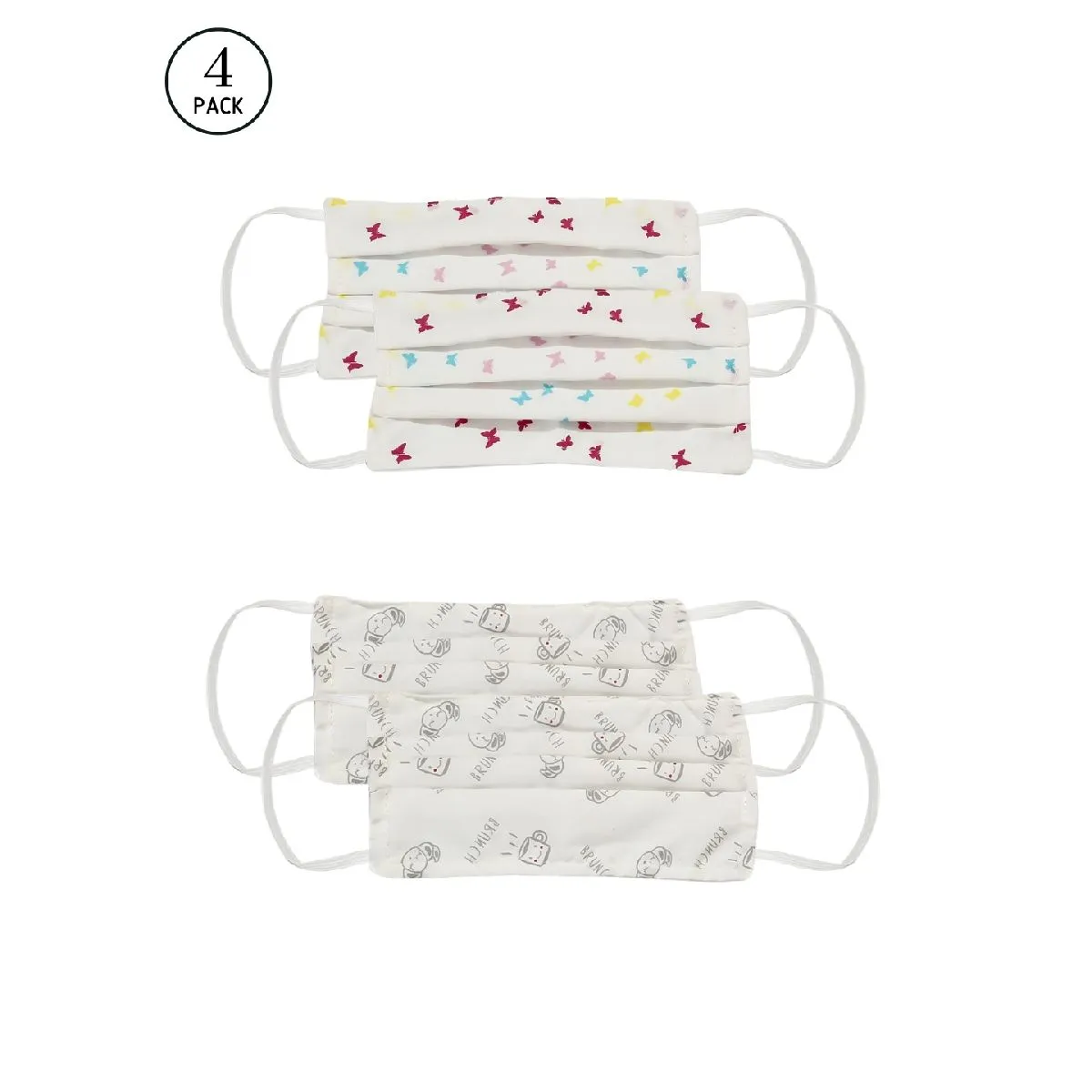 Bellofox Butterflies And Brunch 3-layer 3-ply Reusable & Washable Cotton Face Mask (set Of 4)