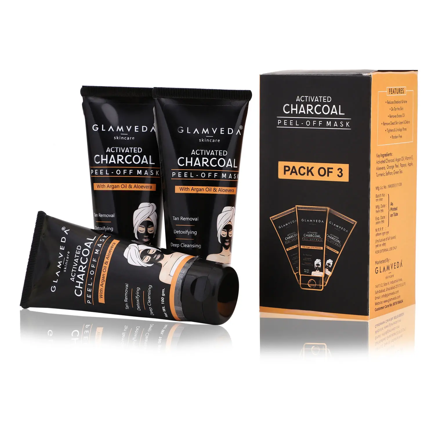 Glamveda Activated Charcoal Peel Off Mask Pack Of 3