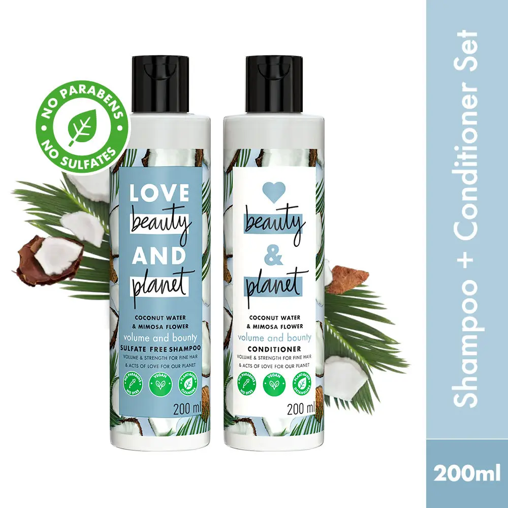 Love Beauty & Planet Coconut Water and Mimosa Flower Volume and Bounty Shampoo & Conditioner, 200ml