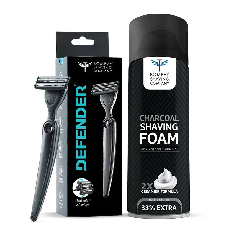 Bombay Shaving Company Defender Razor and Charcoal Shaving Foam Combo