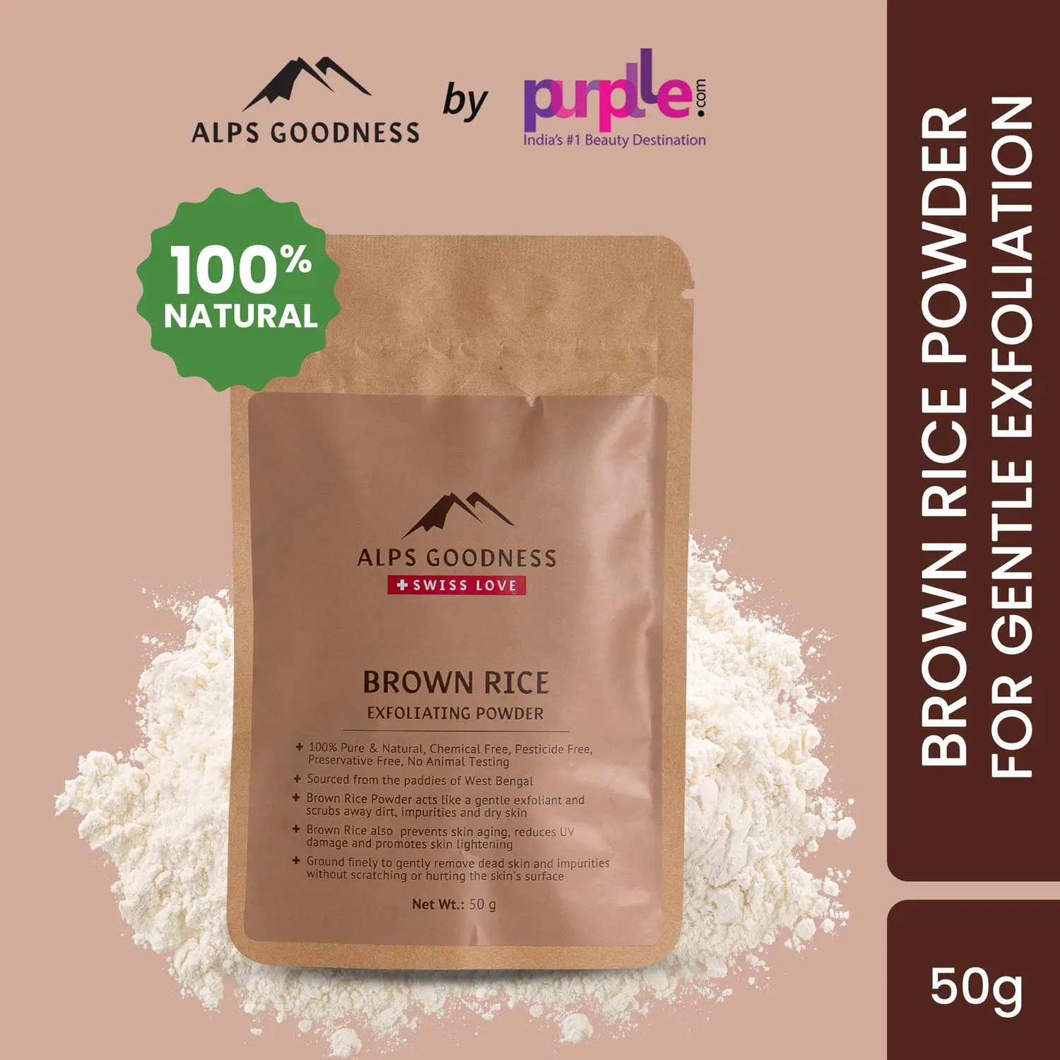 Alps Goodness Brown Rice Exfoliating Powder (50 gm) | 100% Natural Powder Gentle Exfoliation | Scrub for sensitive skin