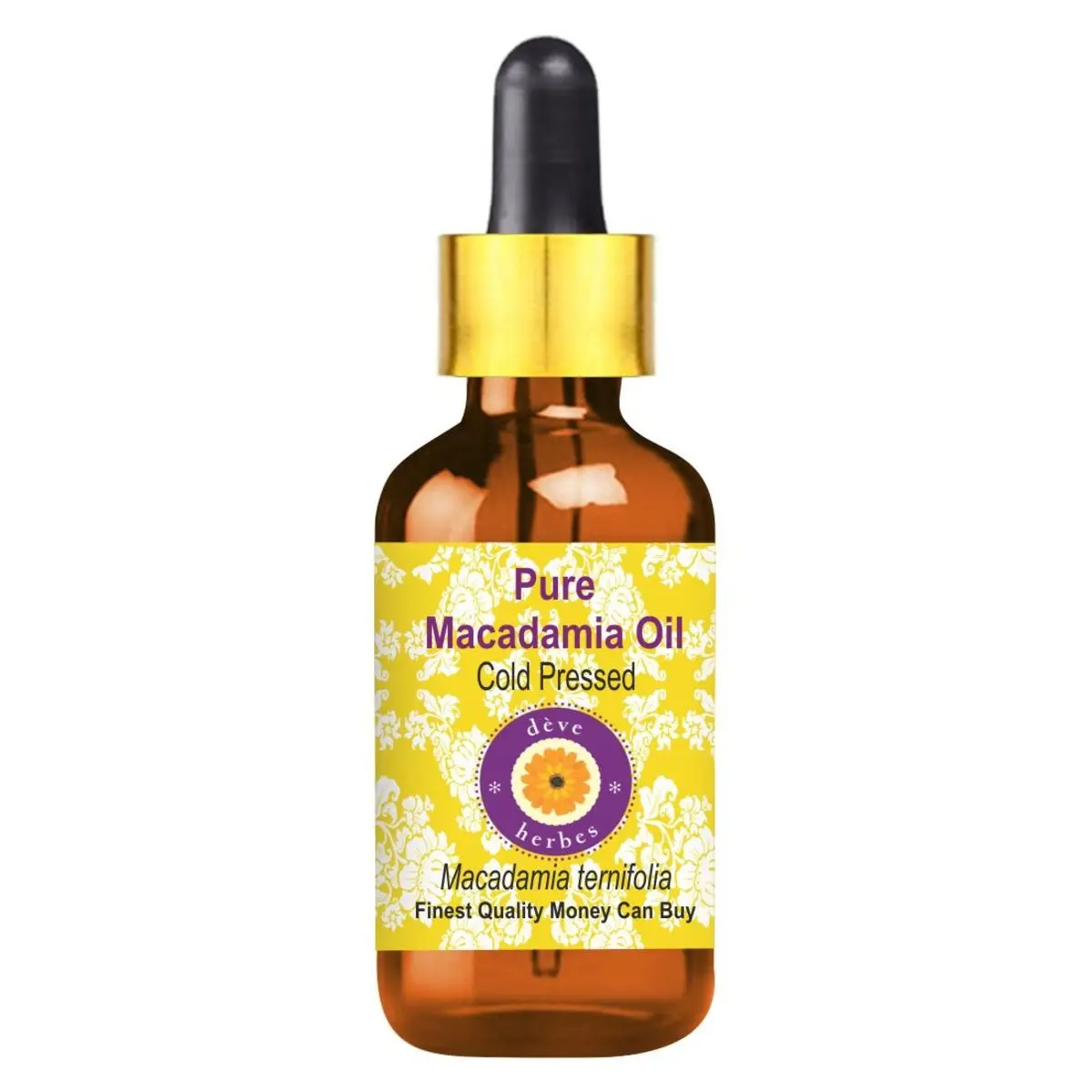 Deve Herbes Pure Macadamia Oil (Macadamia integrifolia) with Glass Dropper Natural Therapeutic Grade Cold Pressed 30ml