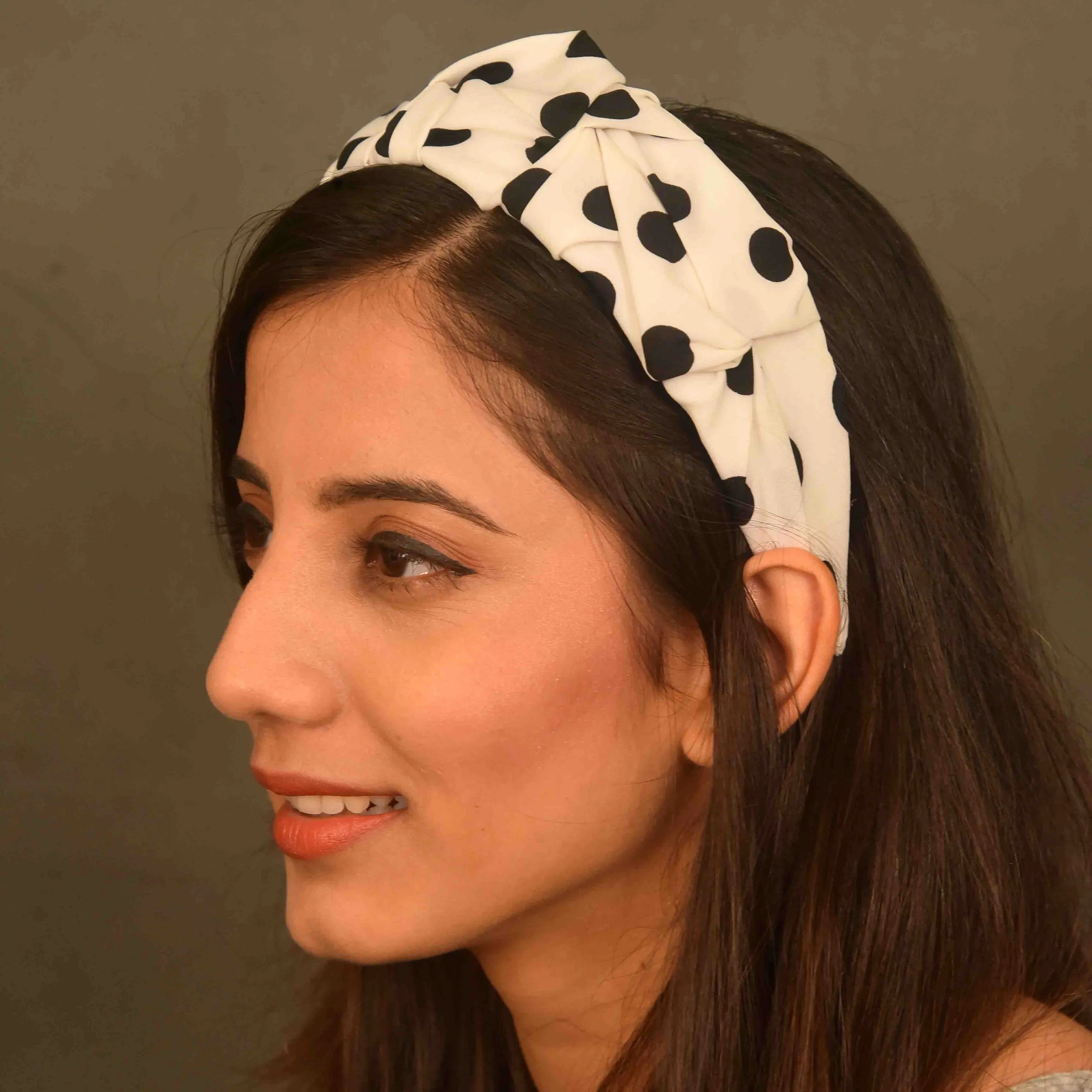 YoungWildFree Hair Bands White Dotted Fancy Hairbands For Women -Comfortable Cotton Fabric