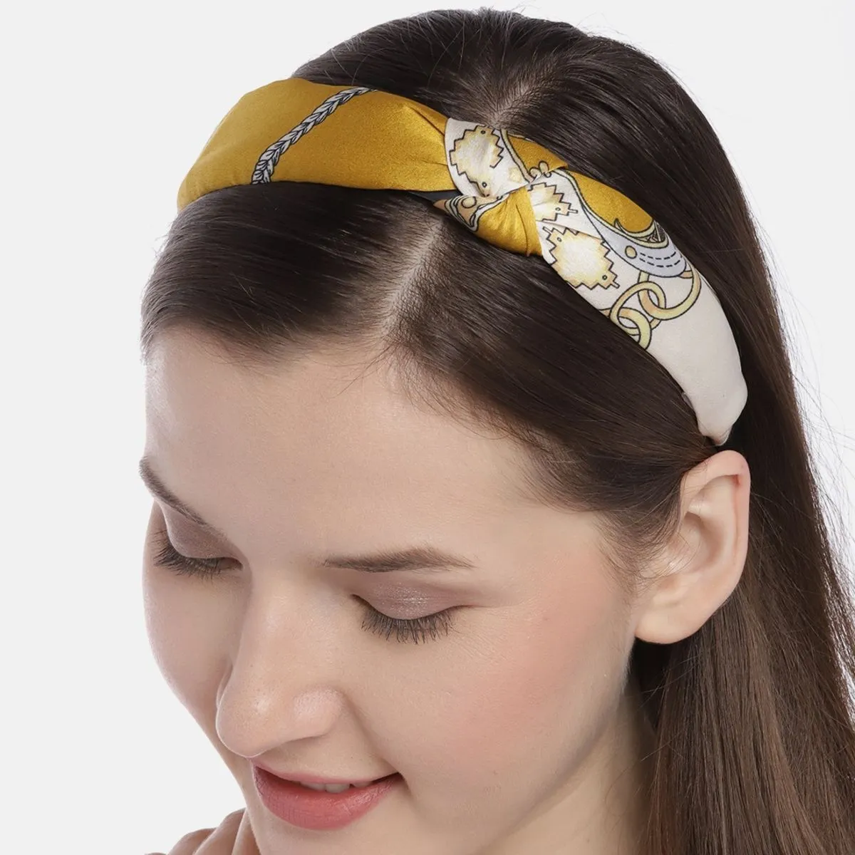 Blueberry Mustard Print Satin Knot Hairband