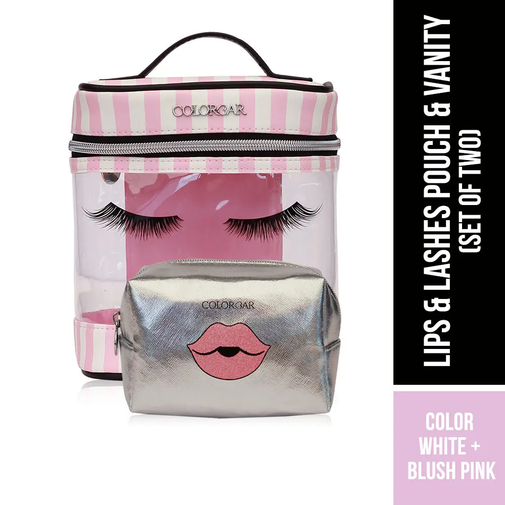 Colorbar Lips & Lashes Pouch & Vanity (Set Of Two) Pouch - White + Blush Pink