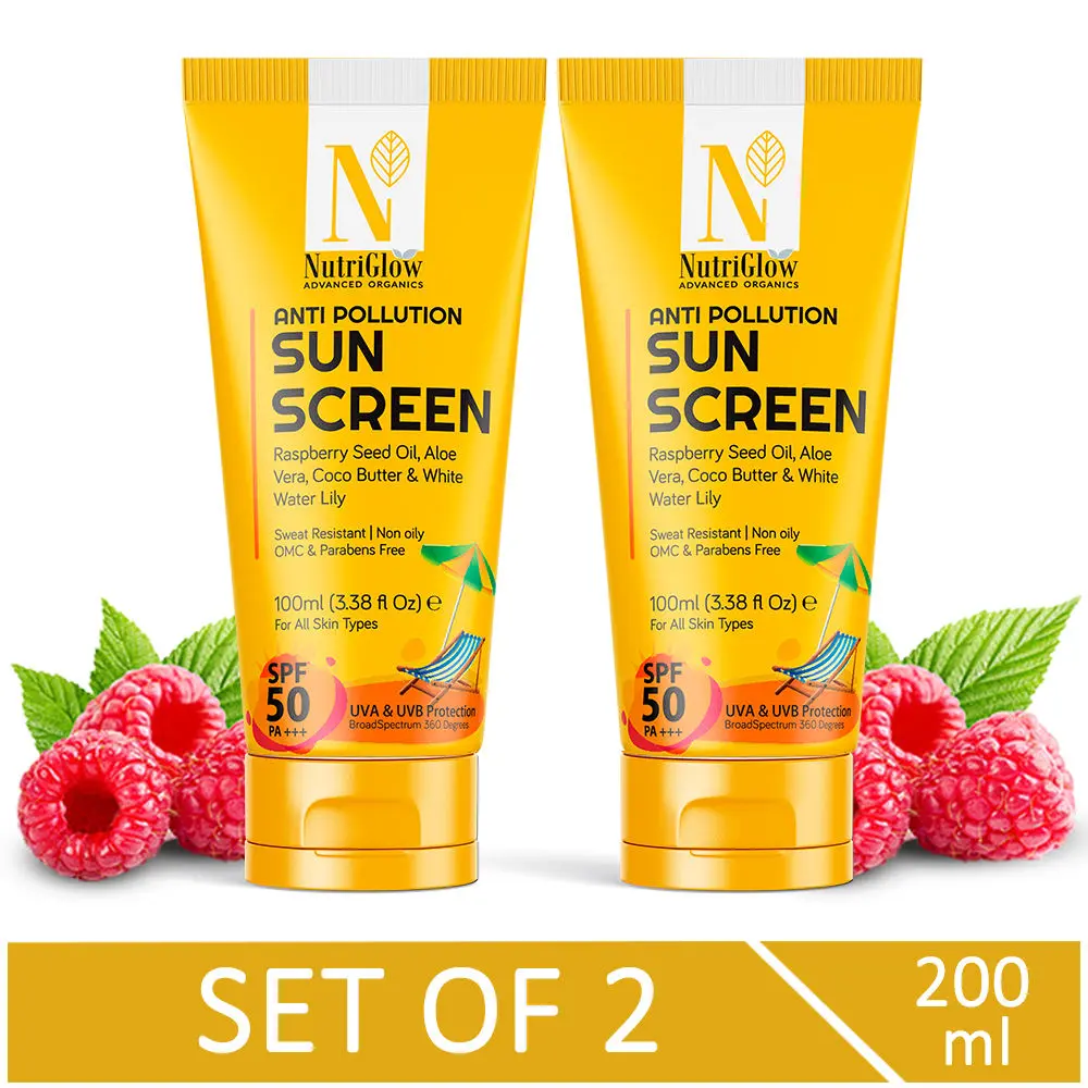 NutriGlow Advanced Organics Set of 2 Sun Screen SPF 50 PA+++ For Sweat Resistant, 100 ml each