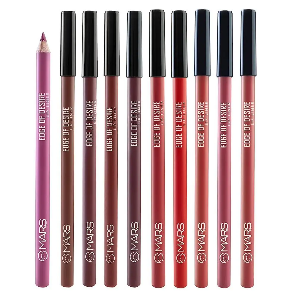 MARS Edge of Desire Lip Liner Set of 10 with Smooth and Long Lasting Application - Multicolor | (1.4g x 10)