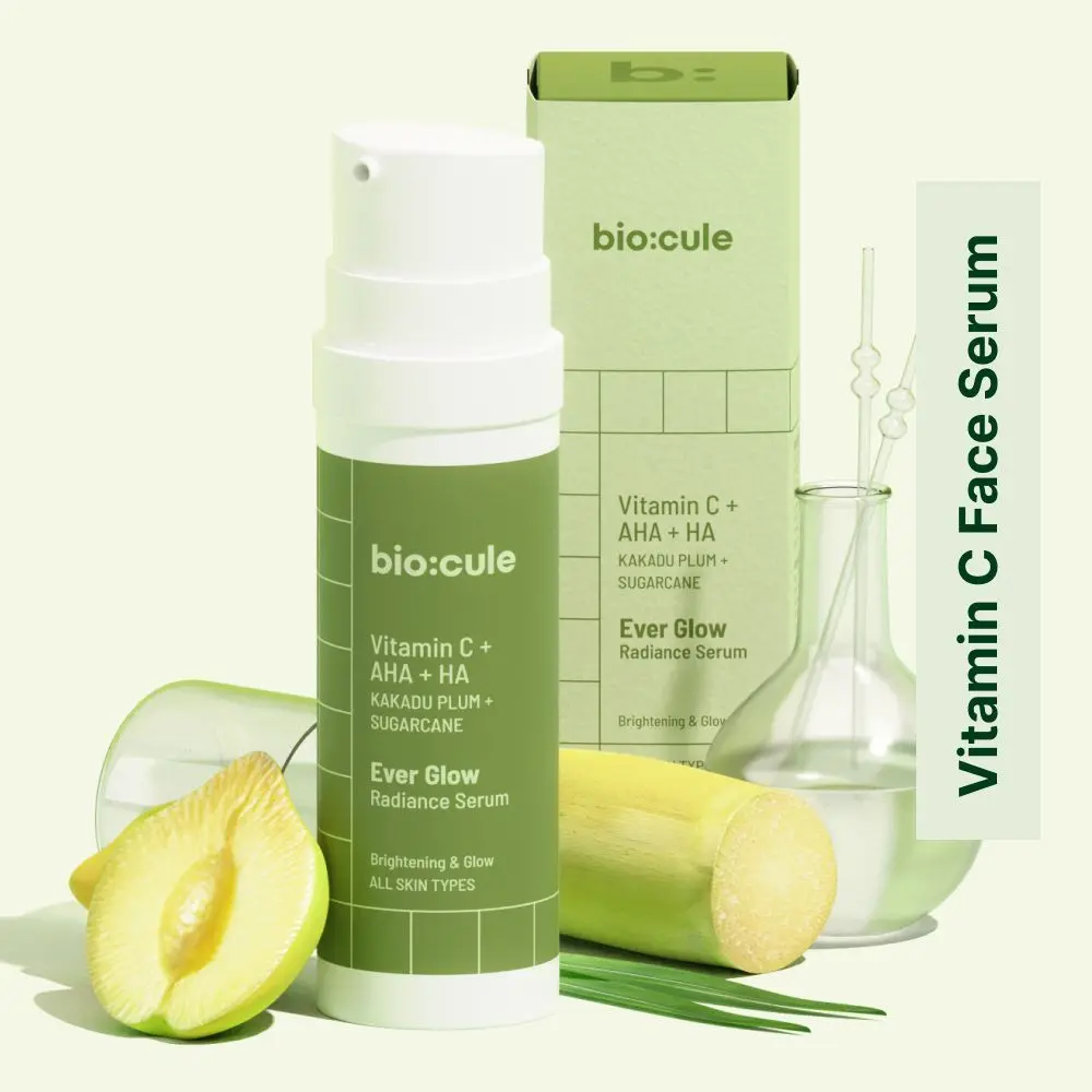 Biocule Ever Glow Radiance Vitamin C Face Serum, Vitamin C with Glycolic Acid (AHA) from Kakadu Plum & Sugarcane, for Glowing Skin, Oil Free Serum for All Skin Types