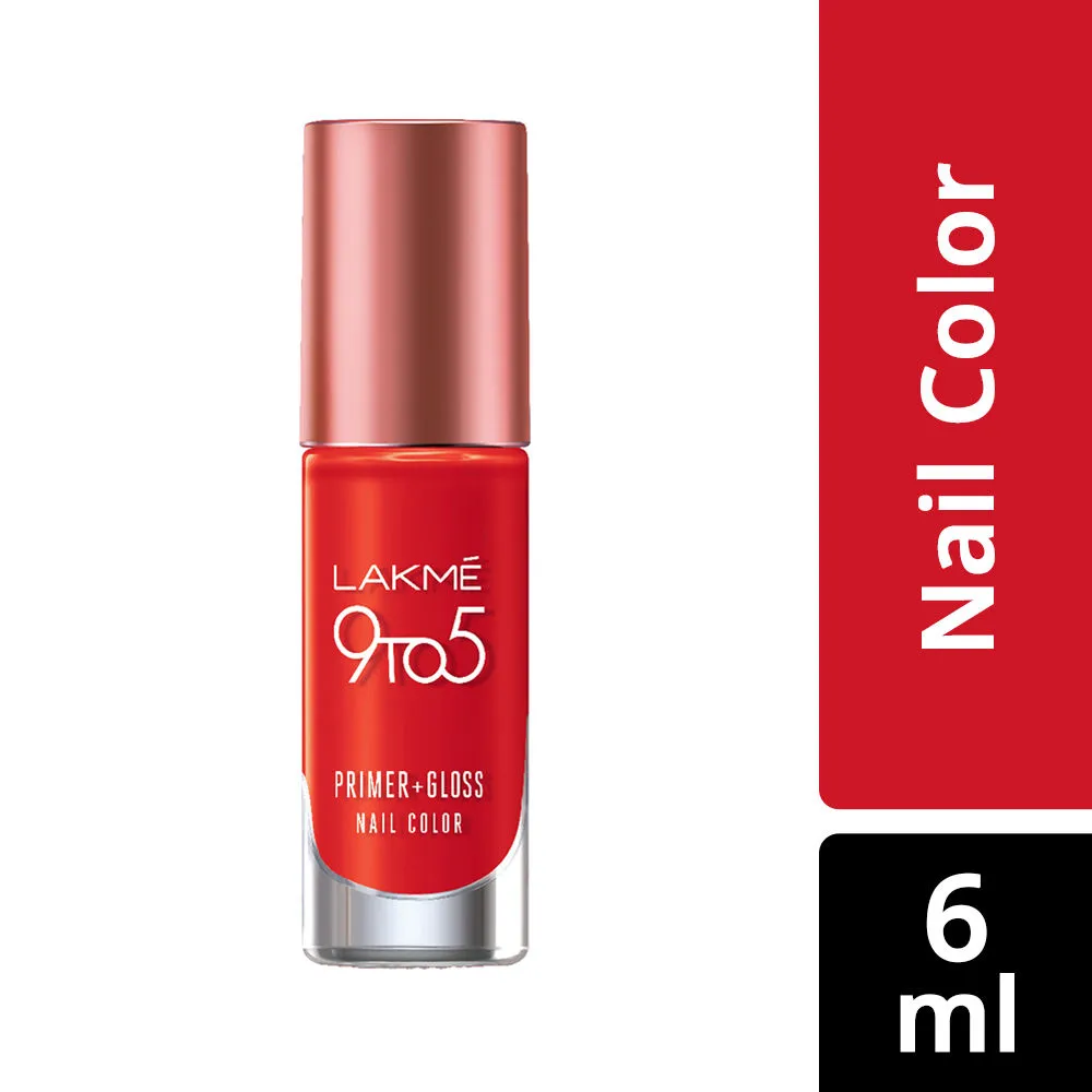 Lakme 9 to 5 Primer + Gloss Nail Colour - Red Splash