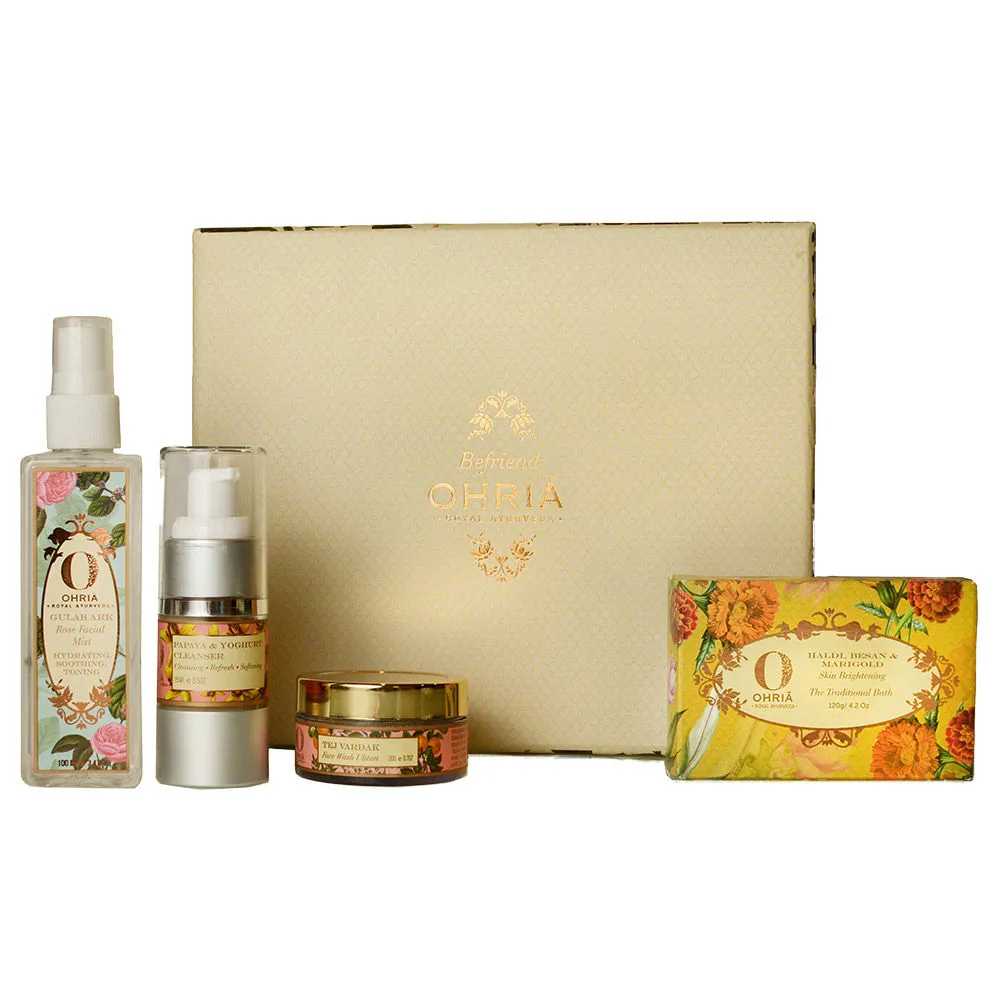 Ohria Ayurveda Daily Self Care Ritual - Facial Mist+Cleanser+Face Wash Ubtan+Bathing Bar