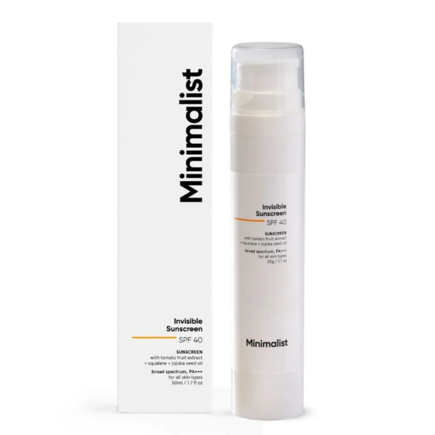 Minimalist Invisible Sunscreen SPF 40+ PA +++ with Tomato Fruit Extract, Squalane & Jojoba Seed Oil