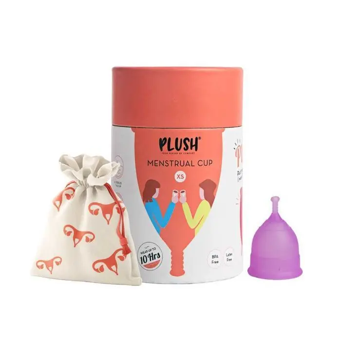 Plush 100% Reusable Menstrual Cup with Cotton Carry Pouch | Size – Extra Small | Special Stem for Easy Removal