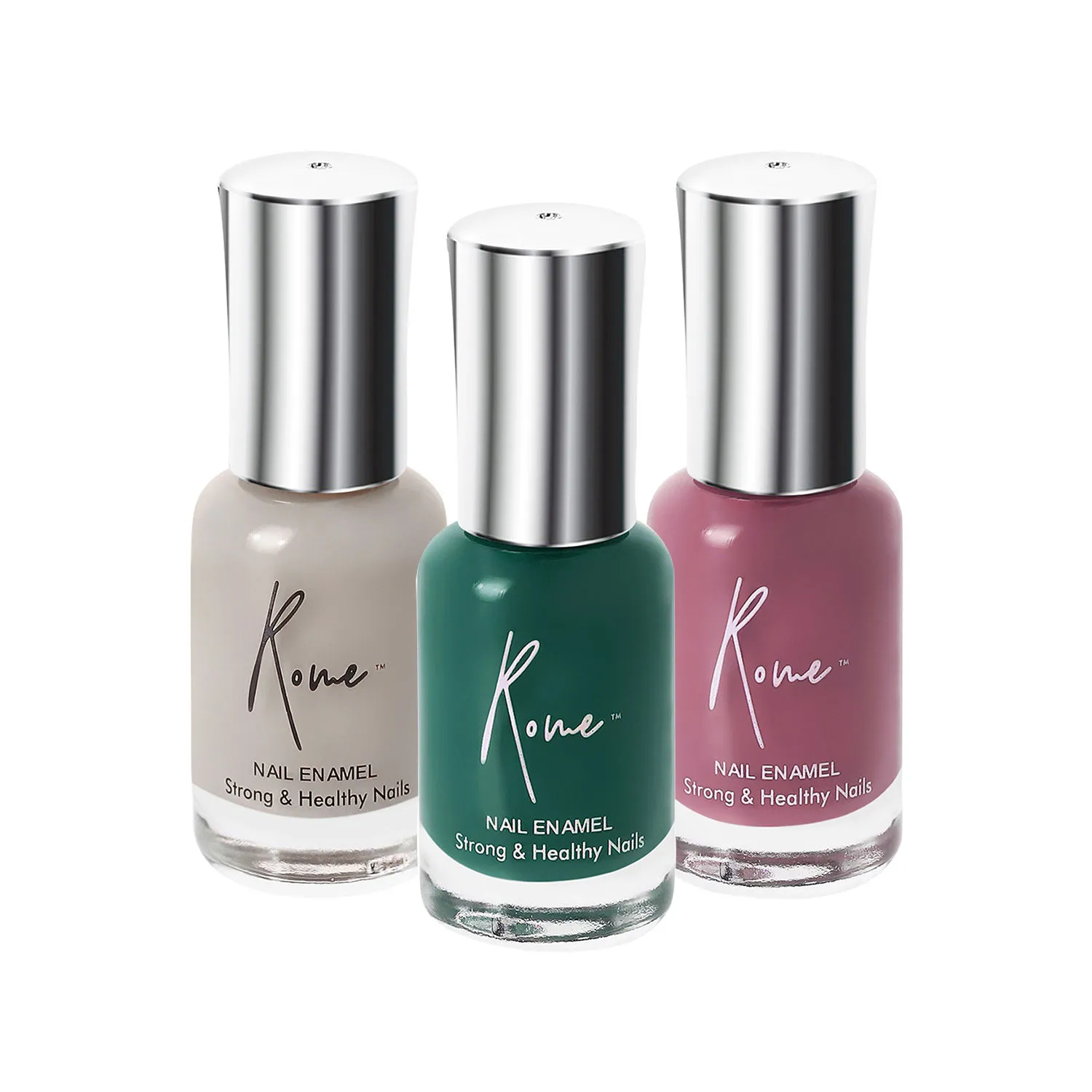 Rome Strong & Healthy Nail Enamel Set Of 3 (Hunter Green+ Ruby Rush+ Stone Grey)