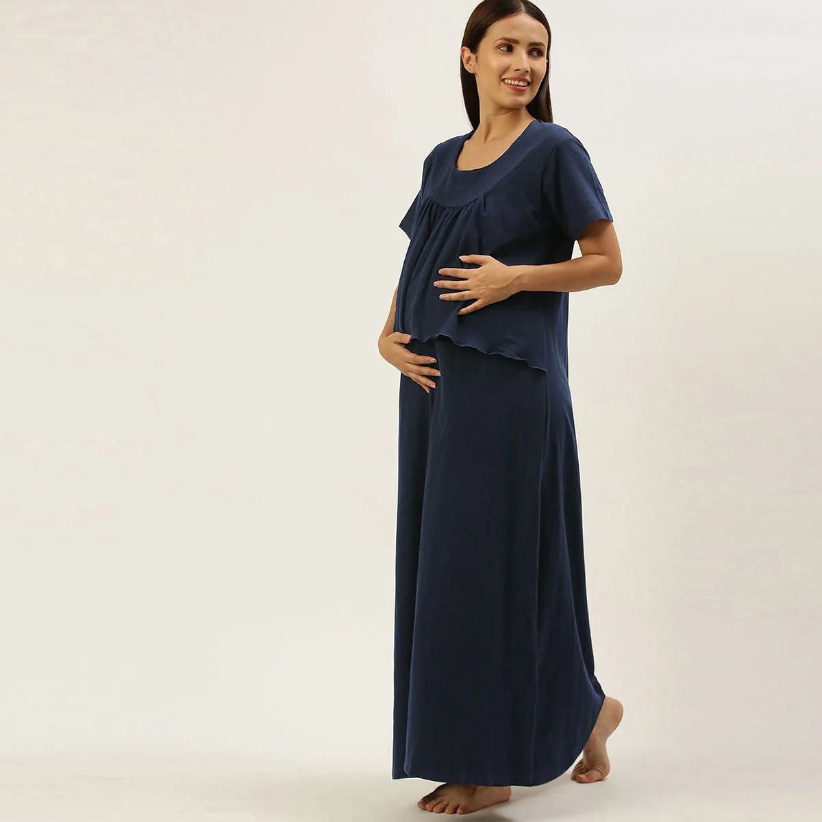 Nejo Feeding/Nursing Maternity Night Dress - Navy Blue (XXL)