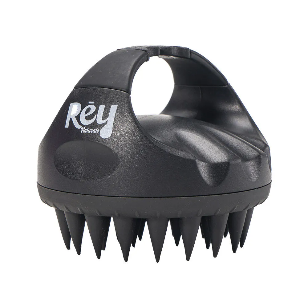 Rey Naturals Hair Scalp Massager Shampoo Brush with Long Soft Silicon Bristles - Black