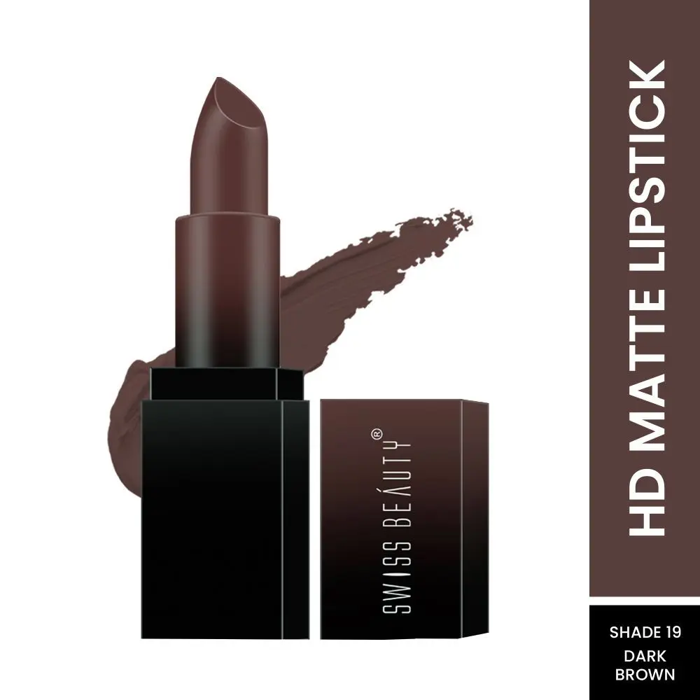 Swiss Beauty HD Matte Lipstick Dark Brown 19 (3.5 g)