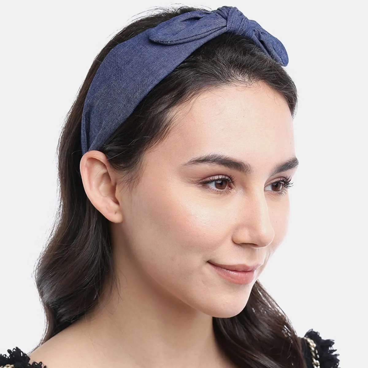 Blueberry Navy Blue Denim Bunny Knot Hair Band