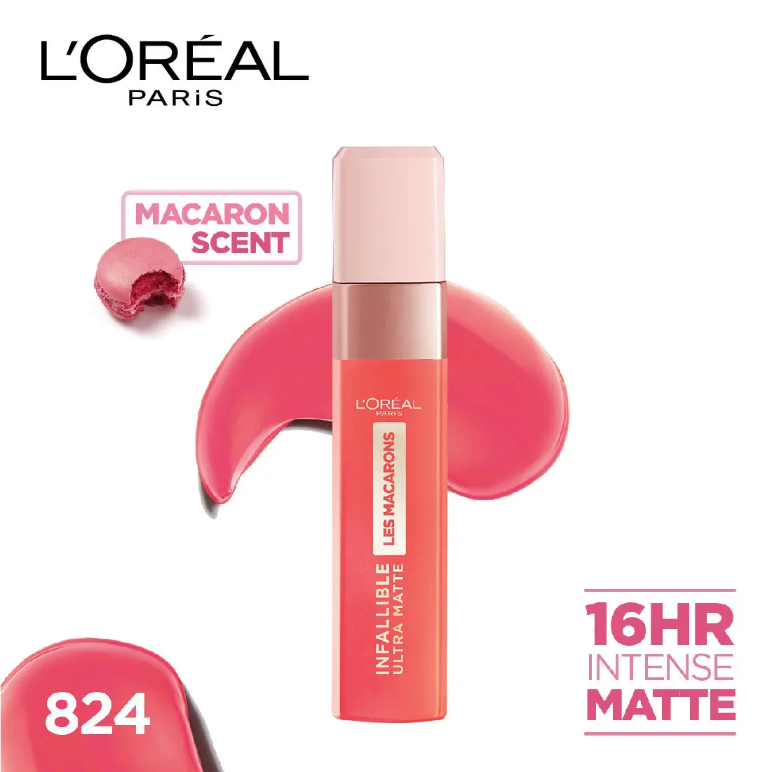 L'Oreal Paris Infallible Ultra Matte Liquid Lipstick, Les Macarons, 824 Guava Gush (5 g)