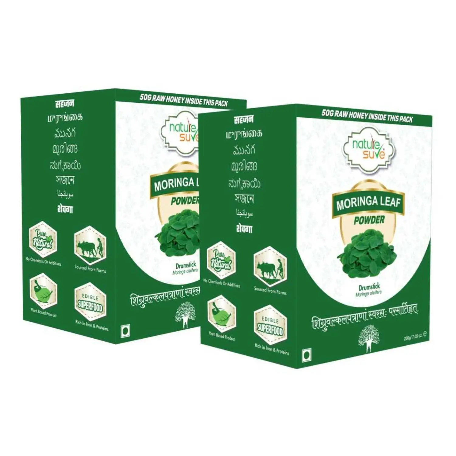 Nature Sure Moringa Leaf Powder 200g with Raw Honey 50g - 2 Packs