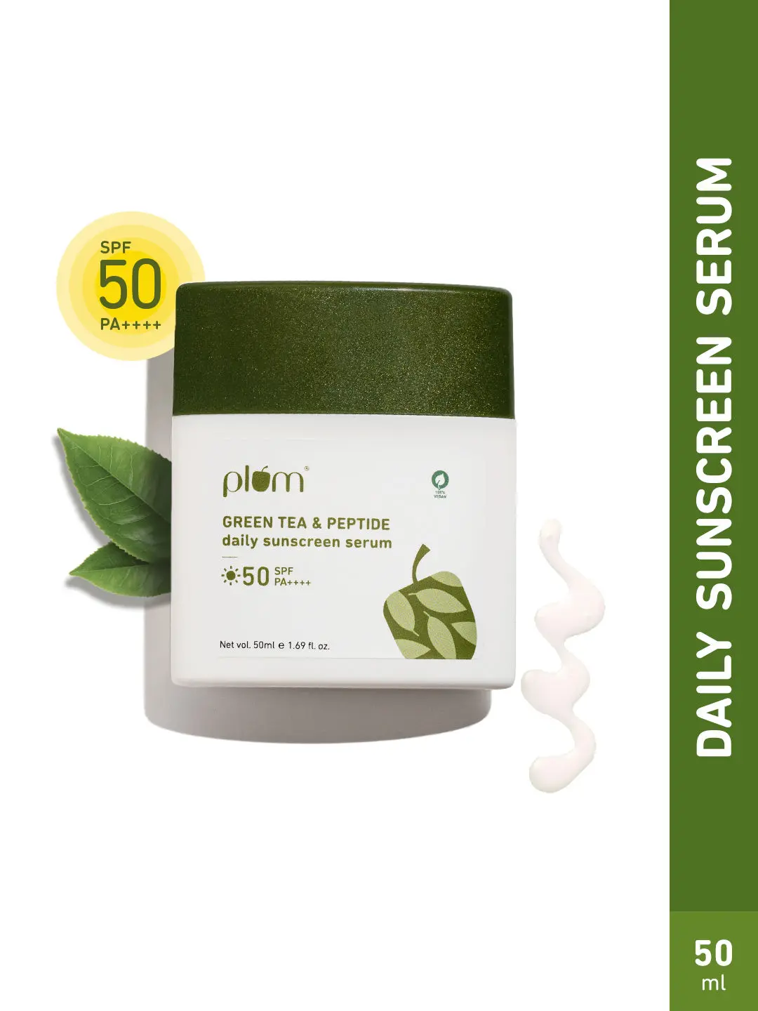 Plum Green Tea & Peptide Daily Sunscreen Serum with  SPF 50 & PA++++ | Fights Pimples | Prevents Wrinkles | UVA & UVB Protection  | 100% Vegan | 50ml