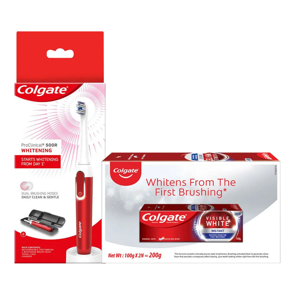 Colgate ProClinical 500R Whitening Electric Toothbrush and Visible White Instant Toothpaste