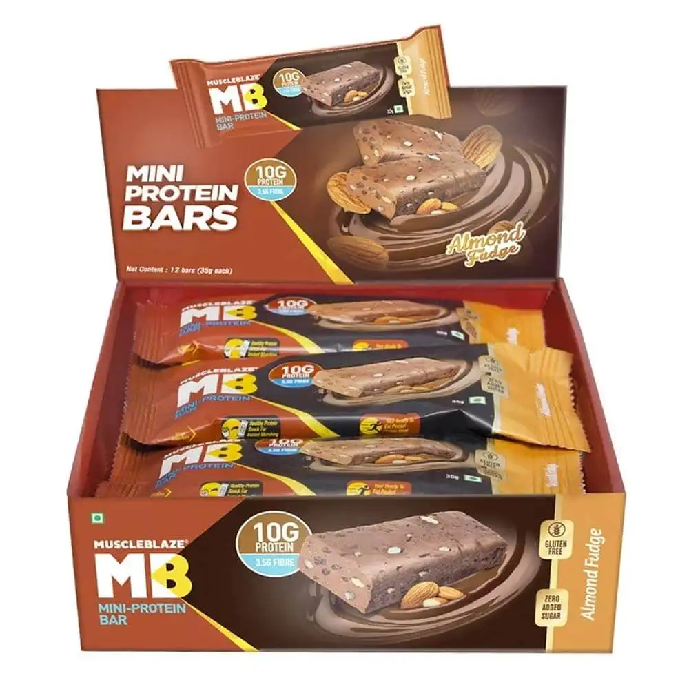 MuscleBlaze Mini-Protein Bar (10g Protein) OP,  12 bar(s)  Almond Fudge