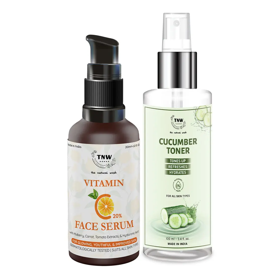 TNW-The Natural Wash Combo of Cucumber Toner & Vitamin C Serum | Pore Tightening Toner -Oil Control and Removes Make Up With Aloe Vera .100 ML | Serum For Skin Repair With Hyaluronic Acid. 30ML