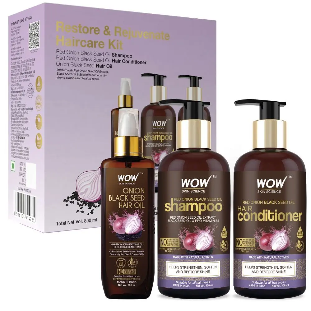 WOW Skin Science Onion Black Seed Oil Restore & Rejuvenate Haircare Kit (Shampoo + Hair Conditioner + Hair Oil) 800ml