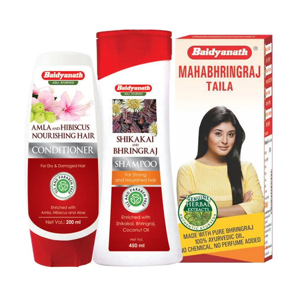 Baidyanath Shikakai Bhringraj Shampoo & Amla Conditioner With Bhringraj Ayurvedic Hair Oil